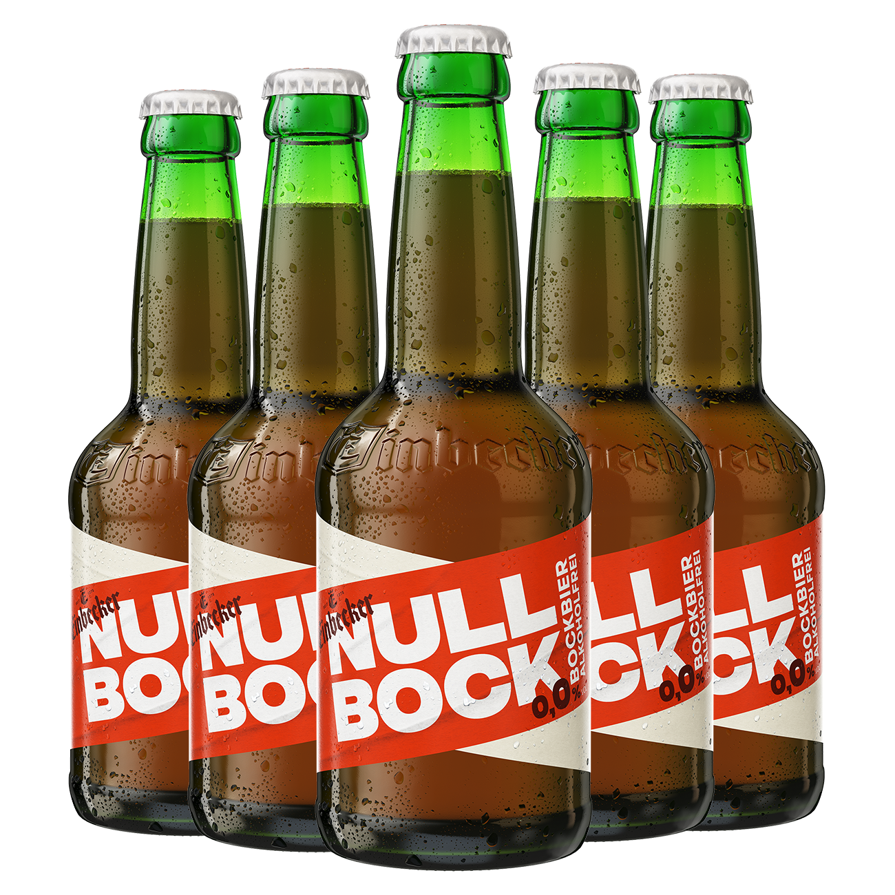6 Flaschen Null Bock Bier als Dreieck aufgestellt